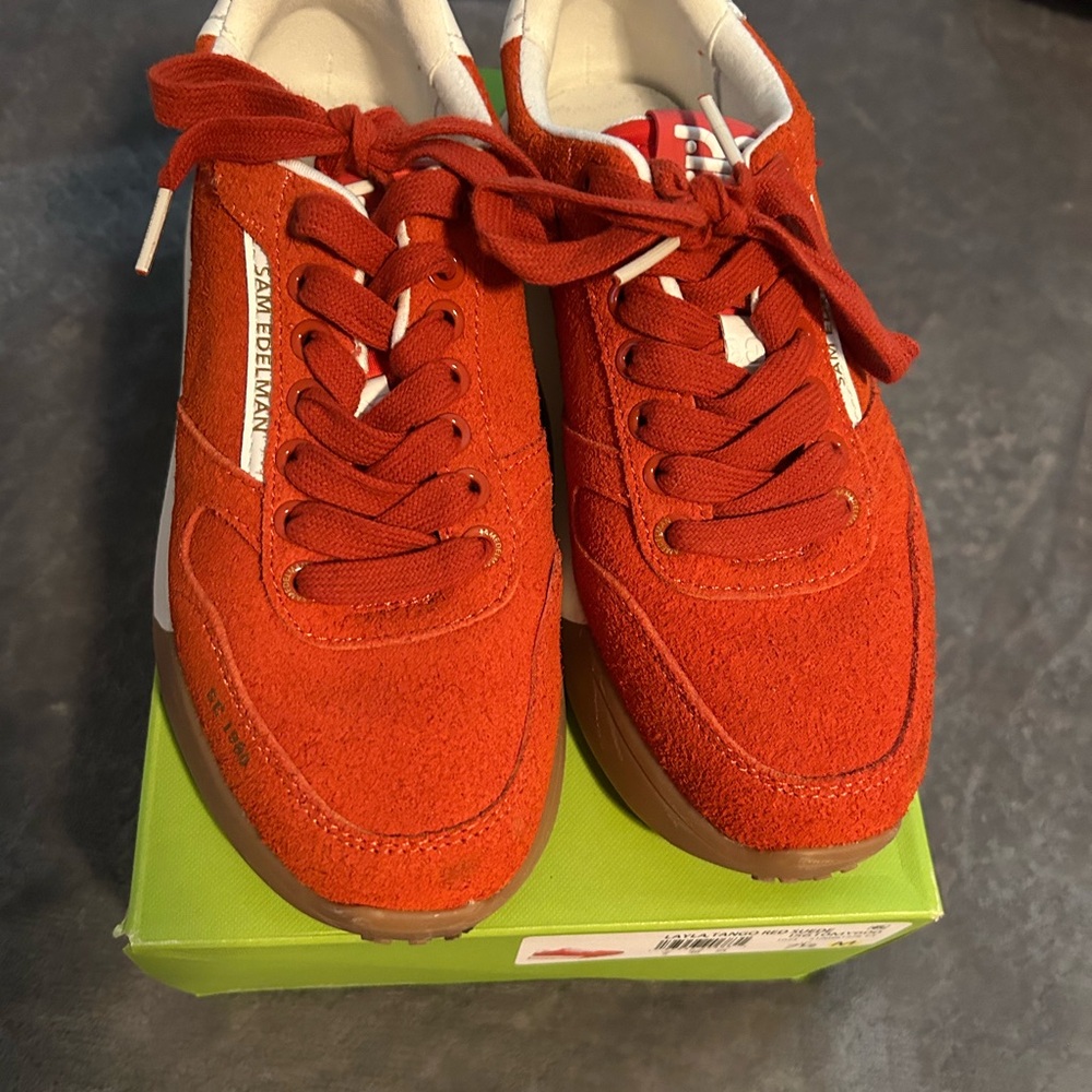 Red Sneakers with White Accents